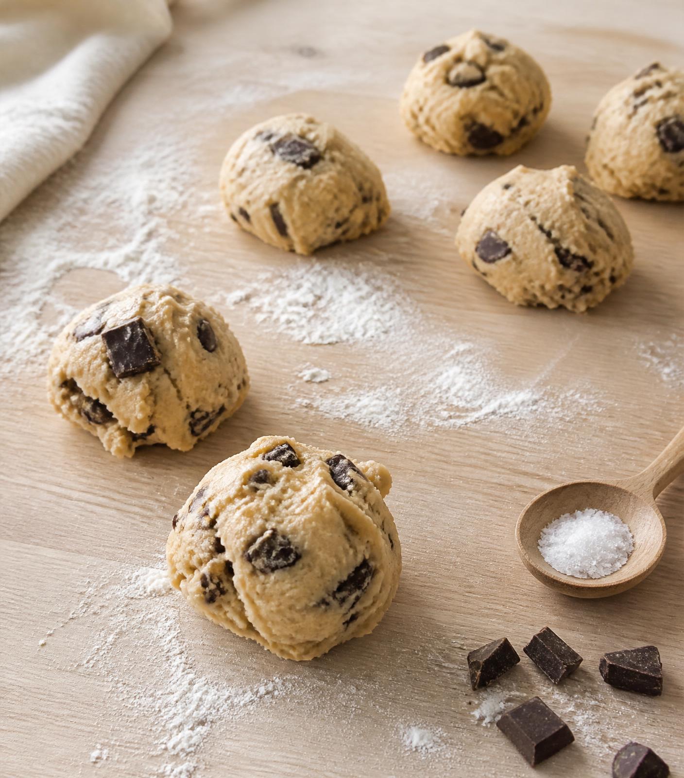 Plan de travail avec des cookies et ingrédients artisanaux